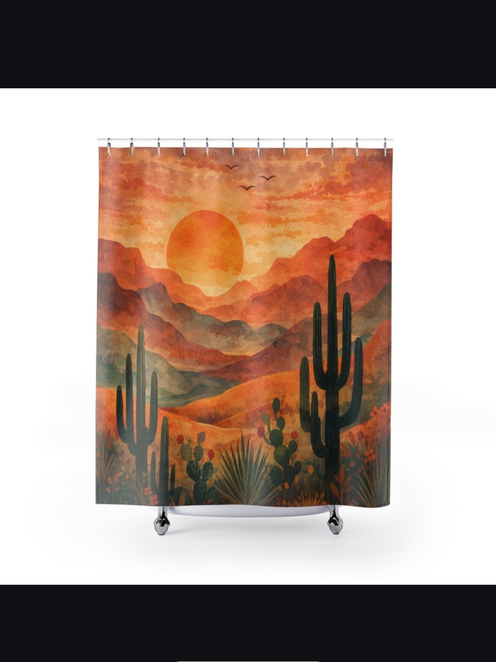 Pottery Barn Sunset Desert Shower Curtain - Orange, Green